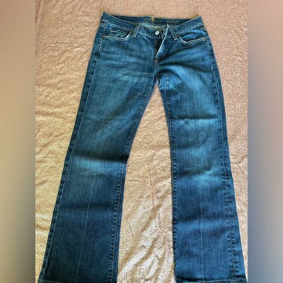 7 For All Mankind Jeans Women 30 Blue Denim Boy Cut Button Fly Bootcut Faded - Picture 7 of 8